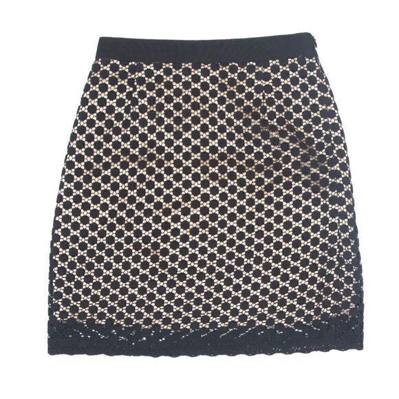 MILLY of New York Black Lace Overlay Mini Skirt W Gold Liner, Size 6 - Picture 1 of 8